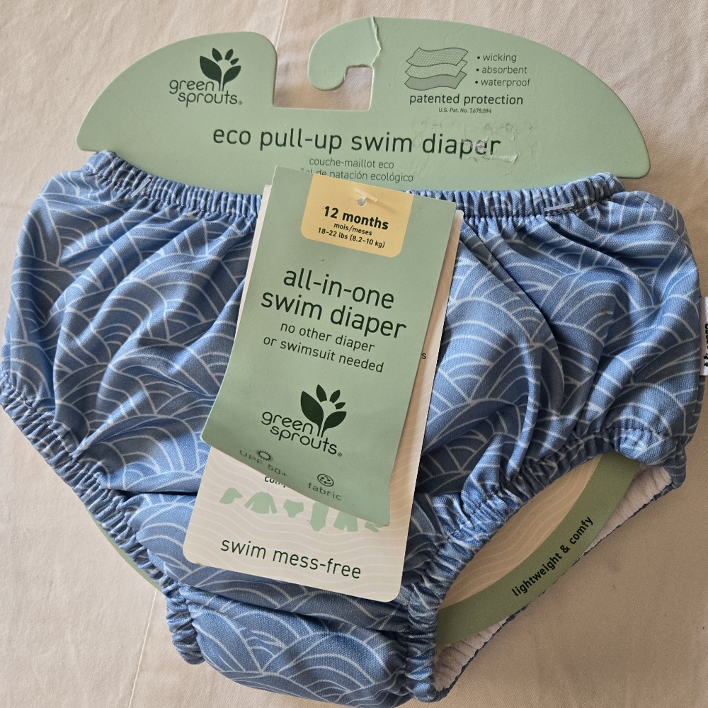 NWT 2 Green Sprouts Eco Pullup Swim Diapers Reusable 6 Months & 12 Months Blue